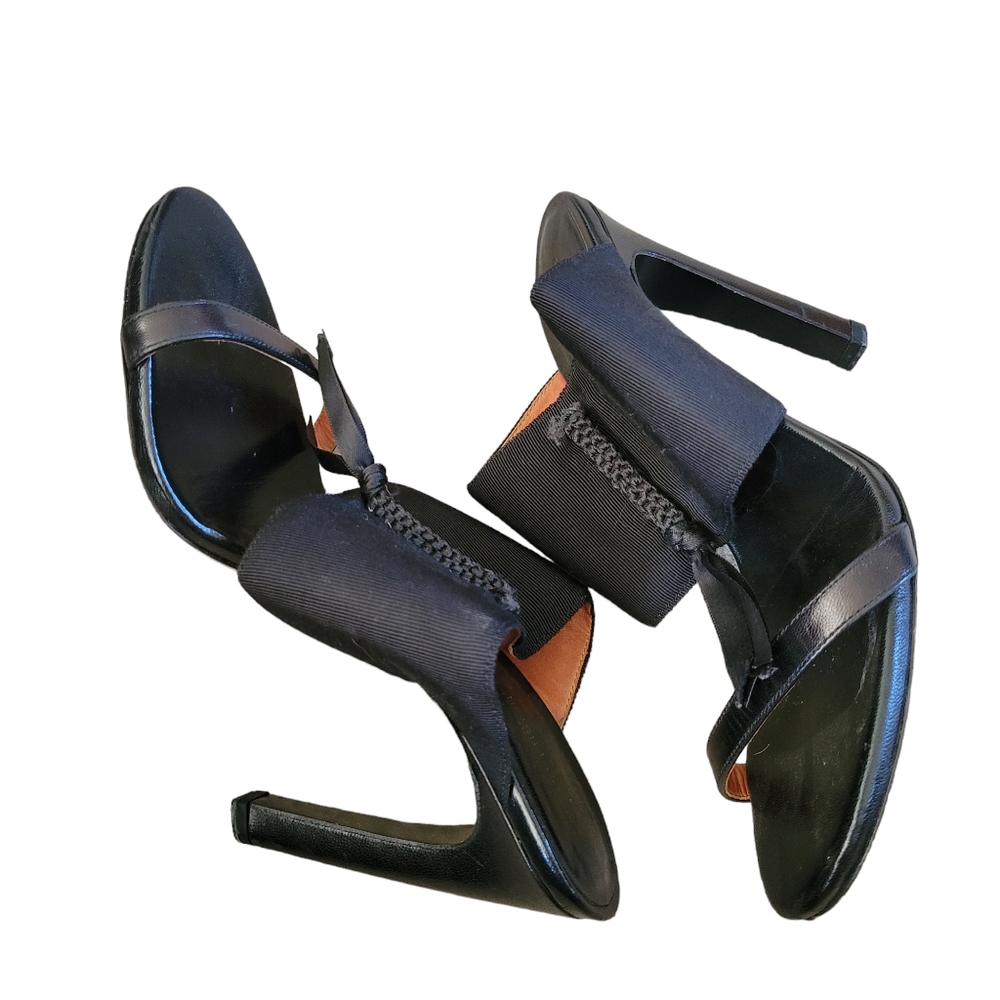 Dries Van Noten Heeled Sandals Sz 38.5 Black Leather Tassle Curved Heels - Picture 2 of 7